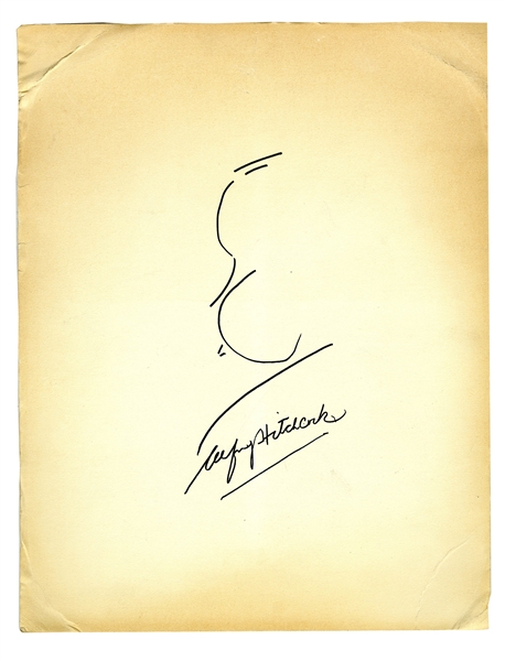 Alfred Hitchcock Signed Sketch of His Famous Profile -- Measures 11'' x 14''