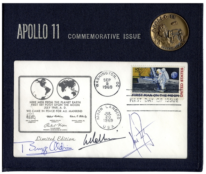 Apollo 11 First Day Cover Boldly Signed by Neil Armstrong, Buzz Aldrin and Michael Collins