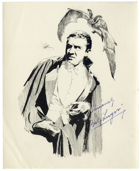 Bela Lugosi Signed Sketch of Himself as Dracula