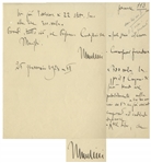 Benito Mussolini Autograph Letter Signed as Prime Minister and Duce of Fascism -- ...Two rapier thrusts, and it breaks my heart...