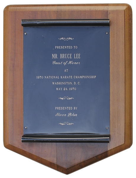 Bruce Lee's National Karate Championship Plaque -- Awarded to Him & Very Scarce