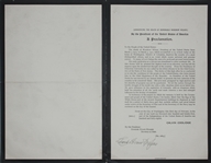 Charles Evans Hughes Signed Proclamation on the Death of Woodrow Wilson -- In a Foregone Era of Bipartisanship, Hughes Honors the Man Who Bested Him for President