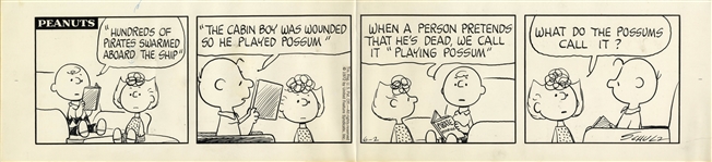 Charlie Brown & Sally Star in This Peanuts Comic Strip Hand-Drawn by Charles Schulz in 1972 -- Charlie Brown Reads a Pirate Story to His Sister