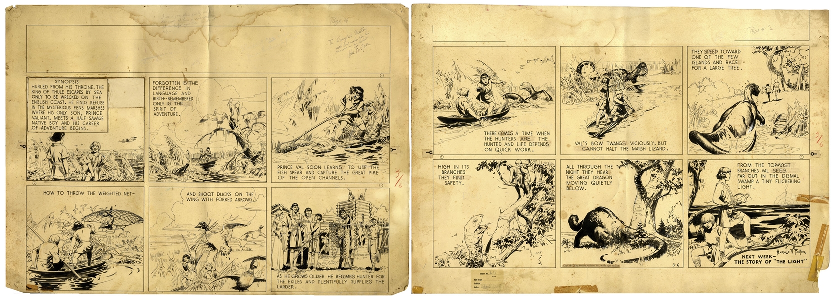 Al Feldstein Art Prince Valiant Strip by Hal Foster Dated 6 March 1937 -- 4th Prince Valiant Strip in the Series! -- Val's ''Career of Adventure Begins'' Here, Showing His Growth From Boy to Young Man