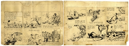 Prince Valiant Strip by Hal Foster Dated 6 March 1937 -- 4th Prince Valiant Strip in the Series! -- Vals Career of Adventure Begins Here, Showing His Growth From Boy to Young Man