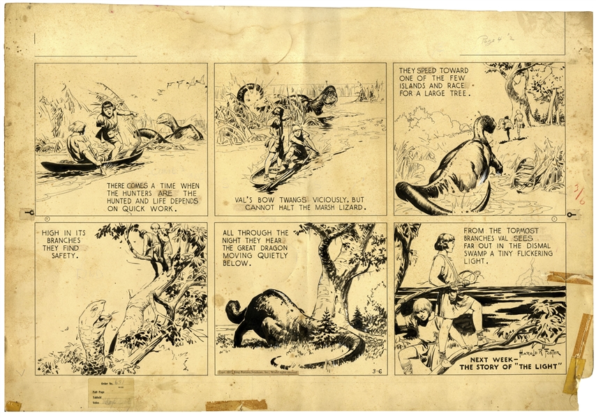 Prince Valiant Strip by Hal Foster Dated 6 March 1937 -- 4th Prince Valiant Strip in the Series! -- Val's ''Career of Adventure Begins'' Here, Showing His Growth From Boy to Young Man