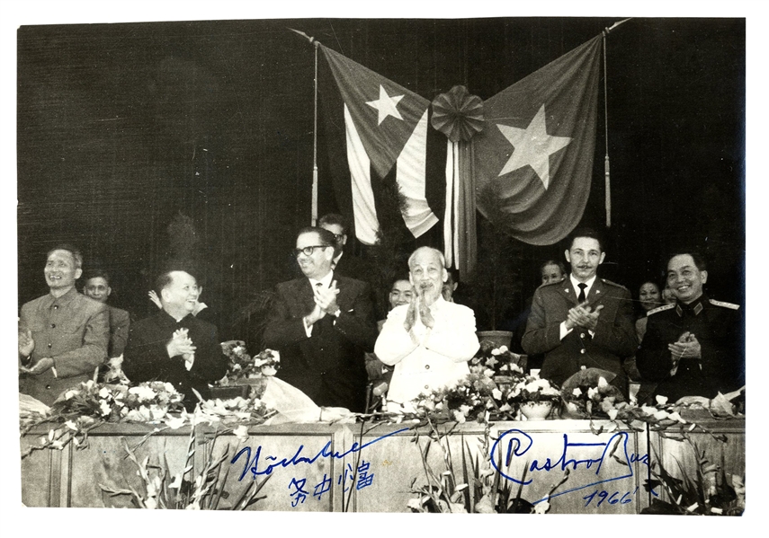Ho Chi Minh Signed Photo -- Also Signed by Raul Castro From 1966