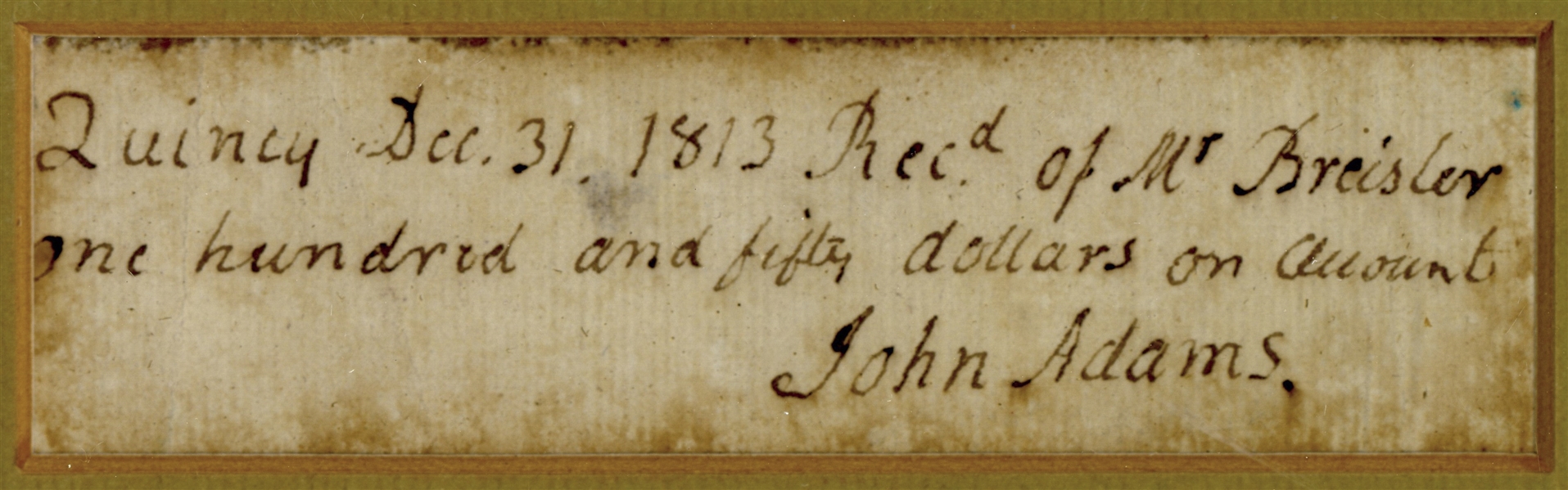 John Adams Receipt Signed -- With Full ''John Adams'' Signature