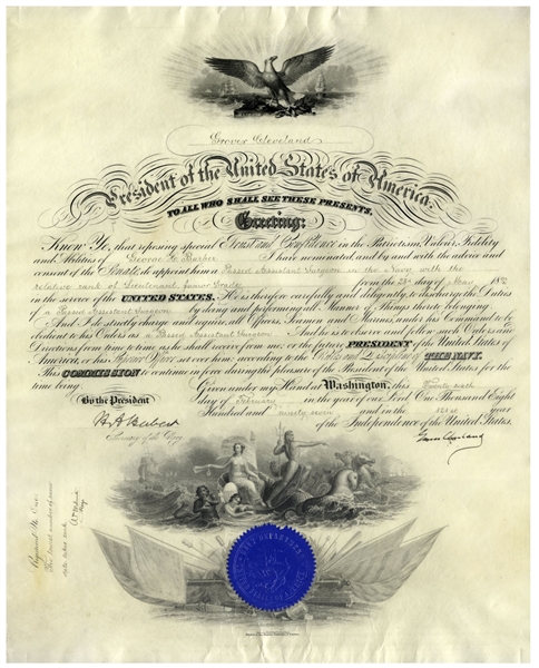 Grover Cleveland Military Appointment Signed as President -- Cleveland Appoints Surgeon to U.S. Navy Shortly Before the Spanish-American War