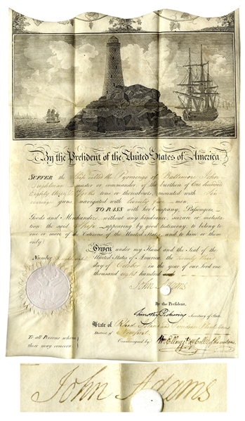 John Adams Ship's Papers Signed as President