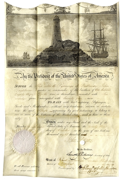 John Adams Ship's Papers Signed as President