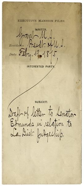 Ulysses S. Grant Autograph Letter Signed as President, in Draft Form -- ''...although I had said that I would not appoint Billings under any circumstances...''