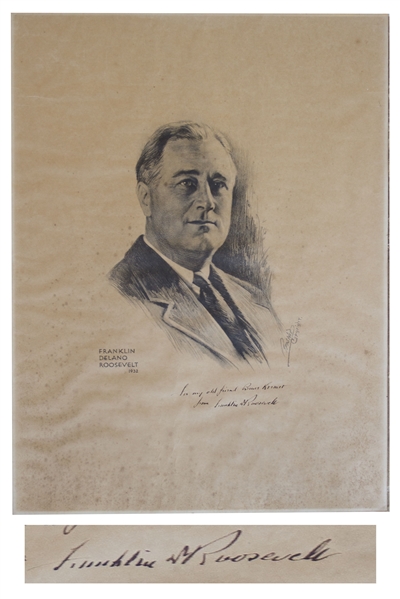 President Franklin D. Roosevelt Signed Portrait Engraving -- Measuring 18'' x 24''