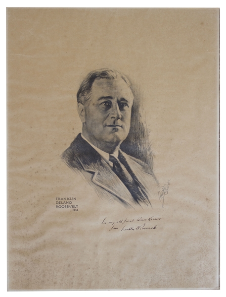 President Franklin D. Roosevelt Signed Portrait Engraving -- Measuring 18'' x 24''