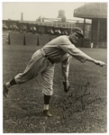 Walter Johnson 7.5 x 9.5 Signed Photo Shown Pitching -- Inscribed to Hollywood Legend Harold Lloyd -- Scarce