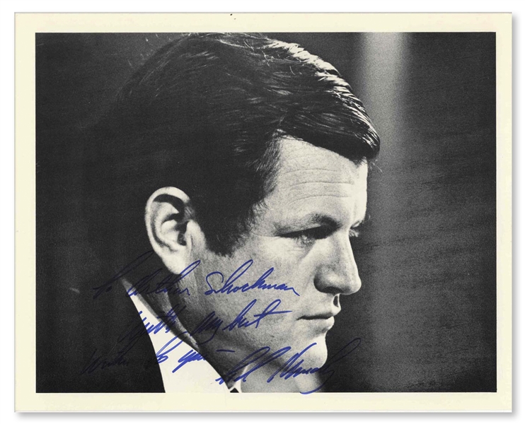 Ted Kennedy Signed 10'' x 8'' Photo -- ''To Arthur Shackman / With my best wishes to you / Ted Kennedy'' -- Near Fine