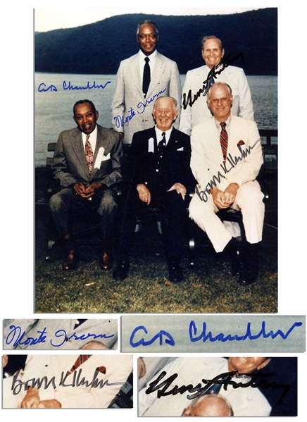 Cooperstown Hall of Fame Induction 8'' x 10'' Photo Signed by HOFers Bowie Kuhn, Monte Irvin, A.B. ''Happy'' Chandler and Team Owner, American League VP Gene Autry