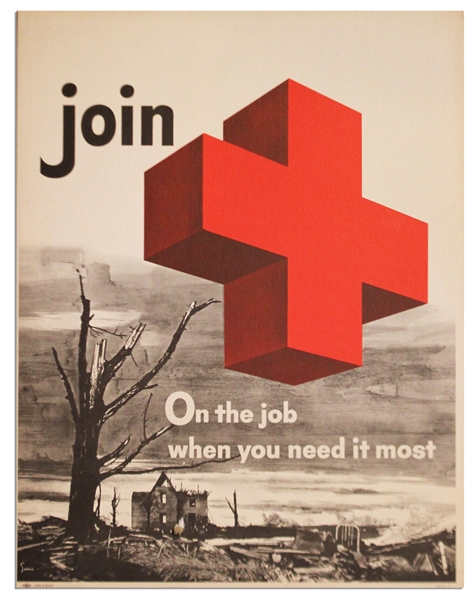 Vintage Red Cross Poster -- ''On The Job When You Need It Most''