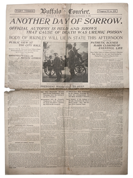 William McKinley Assassination Newspaper From Buffalo, Where He Was Shot -- Covers Final Moments & Autopsy Results -- ''The bullet has not yet been found...''