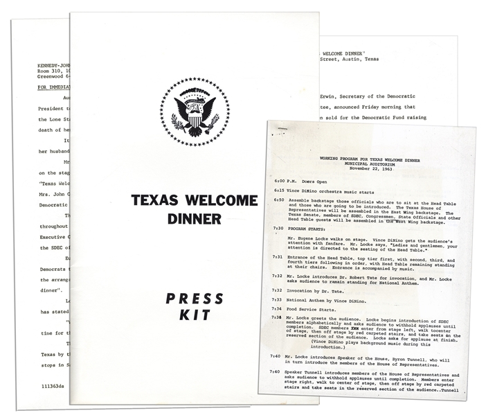 Press Kit & ''Working Program'' for the Dinner Welcoming JFK to Texas the Night of His Assassination
