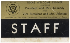 Staff Badge for the Texas Welcome Dinner the Night JFK Was Assassinated