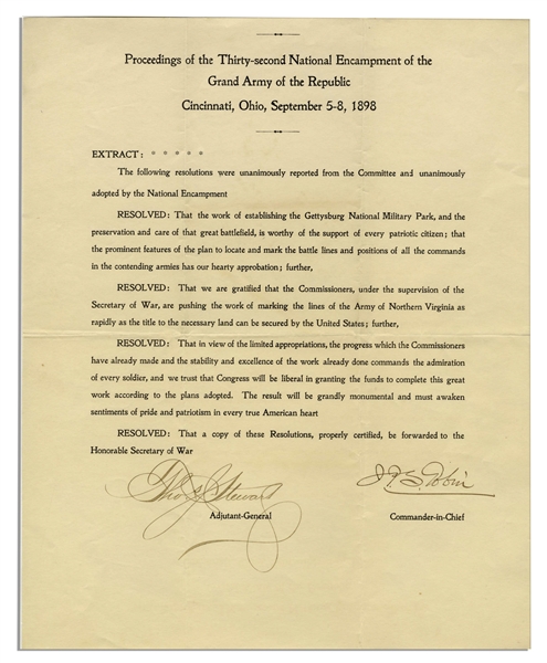 Resolution From 1898 Regarding the Gettysburg National Military Park -- Signed by Two Civil War Veterans