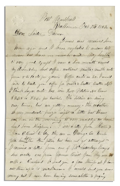 Civil War Letter -- ''...One man was shot by the sentinel a few days ago...The ball struck the joint of his shoulder and went through his neck cutting open [his] wind pipe & gullet...''