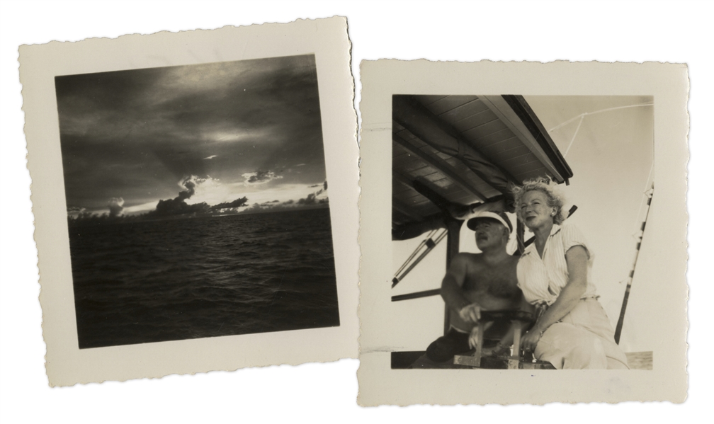 Dramatic Photo of Ernest Hemingway, Charting His Boat ''Pilar'' With Mary Hemingway -- With a Second Photo of the Ocean -- Both From the Collection of Hemingway's Friend, Roberto Herrera