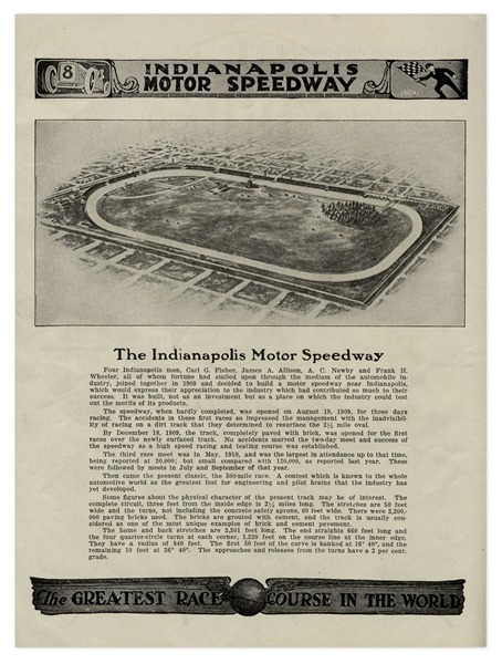 1921 Indy 500 Program -- From the Early Days of Auto Racing & the 10th Year of the Race