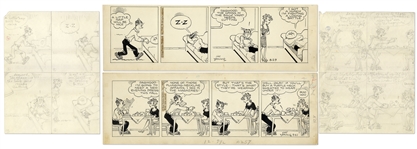 2 Chic Young Hand-Drawn Blondie Comic Strips From 1964 -- With Chic Youngs Original Preliminary Artwork for Both Strips