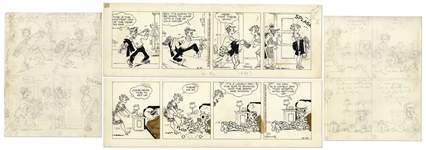 2 Chic Young Hand-Drawn Blondie Comic Strips From 1965 -- With Chic Youngs Original Preliminary Artwork for Both Strips