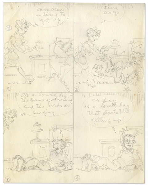 2 Chic Young Hand-Drawn ''Blondie'' Comic Strips From 1965 -- With Chic Young's Original Preliminary Artwork for Both Strips