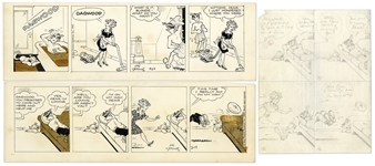 2 Chic Young Hand-Drawn Blondie Comic Strips From 1965 & 1966 -- With Chic Youngs Original Preliminary Artwork for One