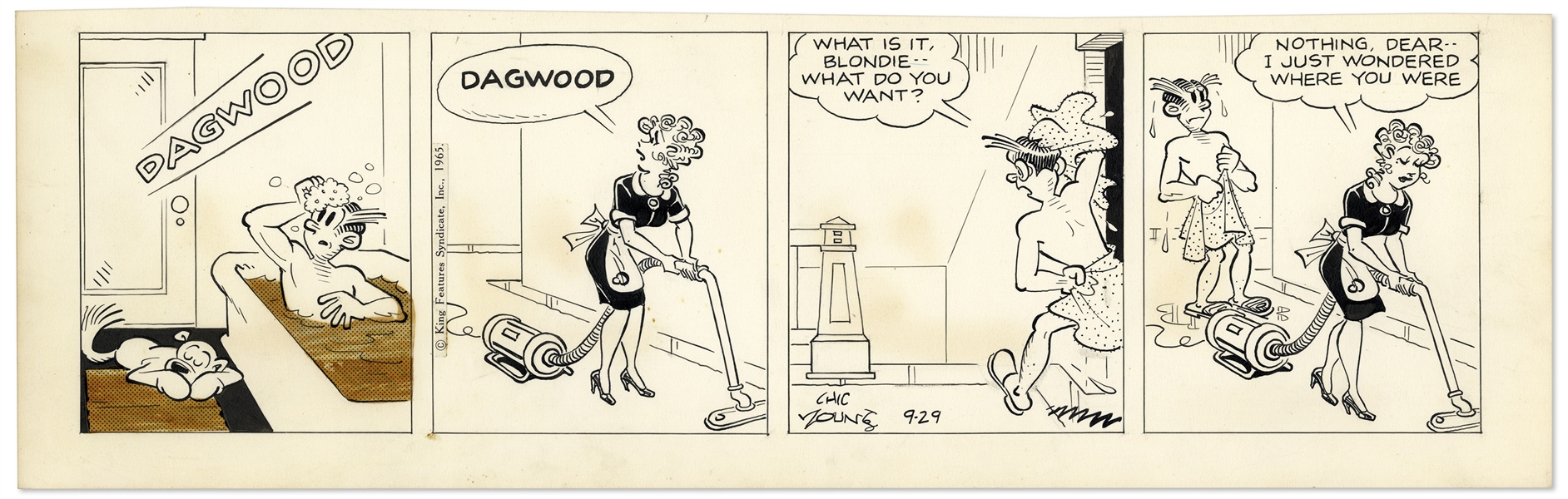 2 Chic Young Hand-Drawn ''Blondie'' Comic Strips From 1965 & 1966 -- With Chic Young's Original Preliminary Artwork for One
