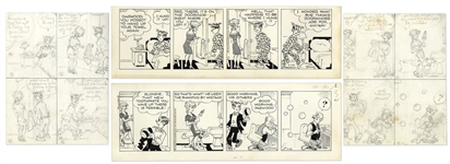 2 Chic Young Hand-Drawn Blondie Comic Strips From 1971 -- With Chic Youngs Original Preliminary Artwork for Both