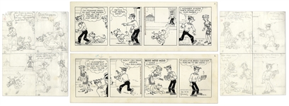 2 Chic Young Hand-Drawn Blondie Comic Strips From 1973 -- With Chic Youngs Original Preliminary Artwork for Both