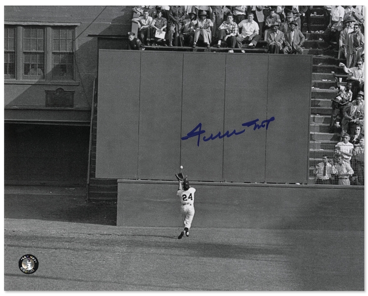 Famous World Series Photo From 1954, ''The Catch'' Signed by Willie Mays -- 10'' x 8'' Photo in Near Fine Condition -- With ''Say Hey'' Authentication