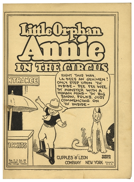 Watercolor Illustration of Little Orphan Annie & Her Dog Sandy by Author Harold Gray -- Within a First Edition of ''Little Orphan Annie in the Circus''