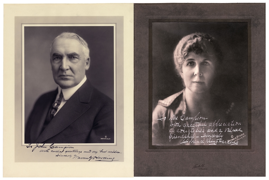 Set of Two 10'' x 13'' Signed Photos by Warren Harding & Florence Harding
