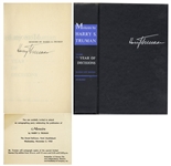 Harry Truman Signed Memoirs -- Uninscribed -- With Rare Invitation Card to Attend the 1955 Autographing Party With Truman