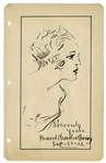 Howard Chandler Signed Illustration of His Famous Christy Girl -- Elegant Portrait Measures 6 x 9.5