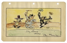 Krazy Kat Illustration by George Herriman -- Composed in Ink & Watercolor, Measuring 9.5 x 6 of Krazy Kat, Ignatz Mouse & Officer Bull Pupp