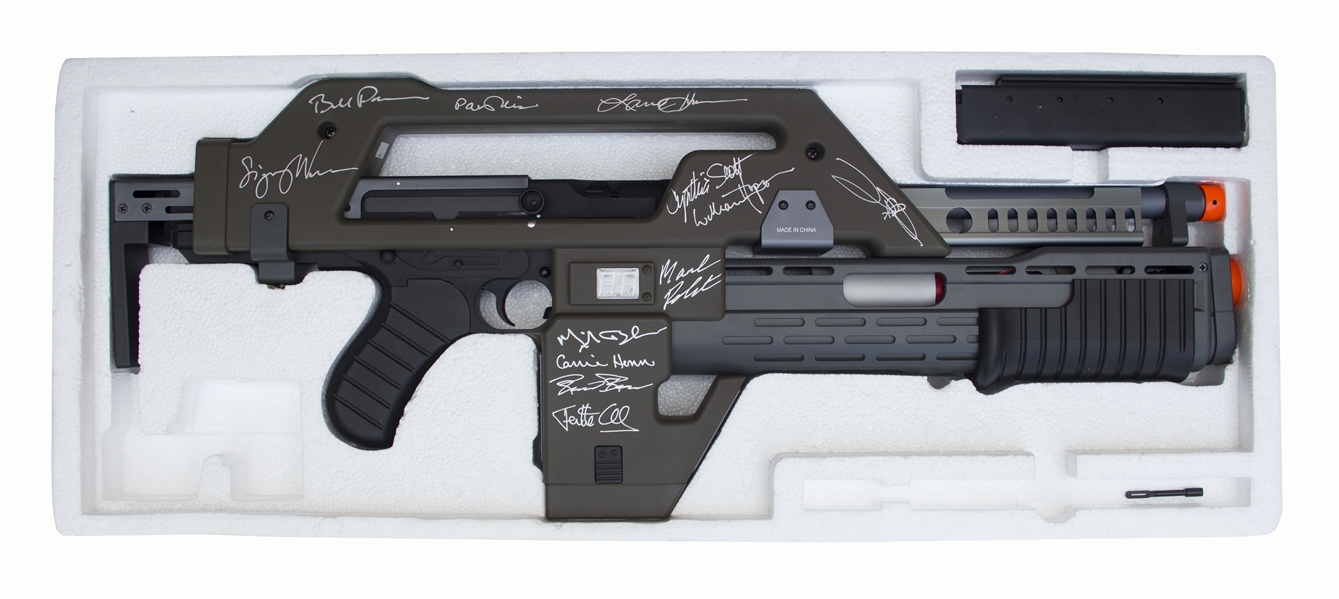 Aliens Memorabilia ''Aliens'' Cast Signed M41A Pulse Rifle -- Signed by 12 Key Cast Members Including Sigourney Weaver and Bill Paxton