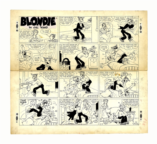 Chic Young Hand-Drawn ''Blondie'' Sunday Comic Strip From 1954 -- Dagwood Plays Doctor