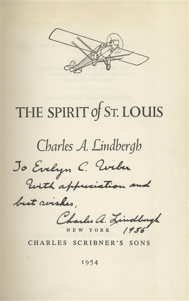 Charles Lindbergh 1956 Signed Copy of ''The Spirit of St. Louis''