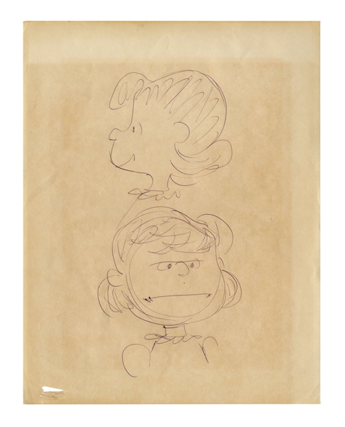 Charles Schulz Drawing of Lucy -- Good & Bad Lucy Compete for Attention Here