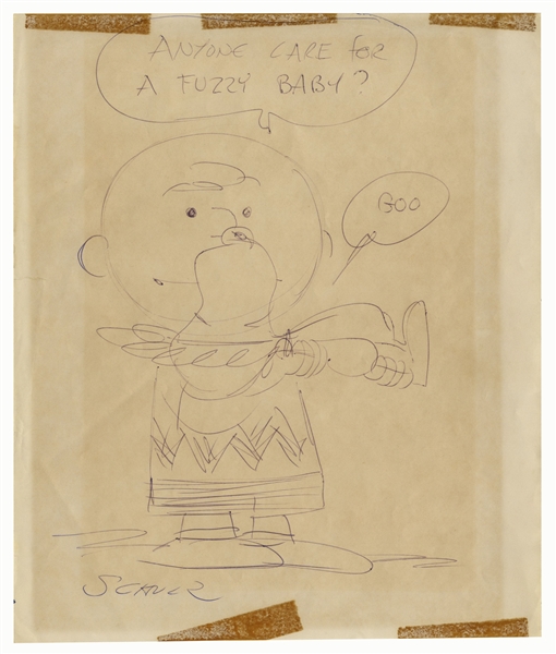 Charles Schulz Signed Drawing of Charlie Brown & Snoopy