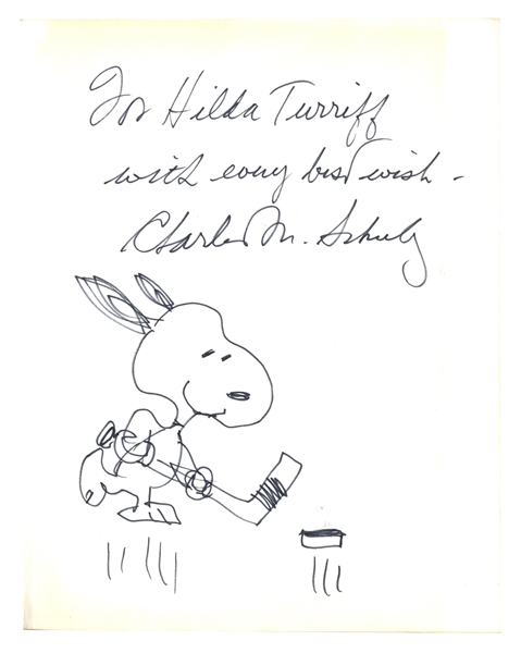 Charles Schulz Signed Drawing of Snoopy Playing Hockey