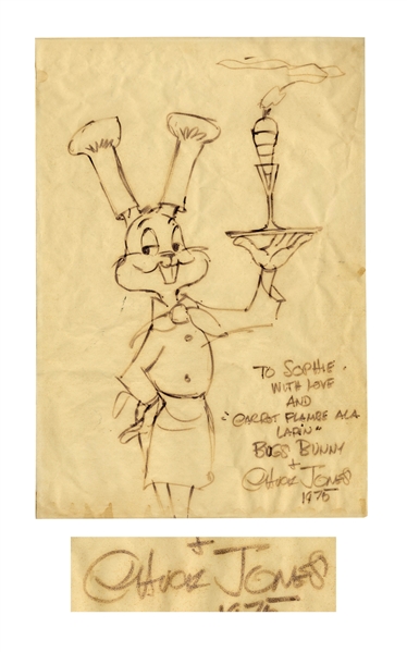 Chuck Jones Signed Drawing of Bugs Bunny -- Measures 11.5'' x 17''