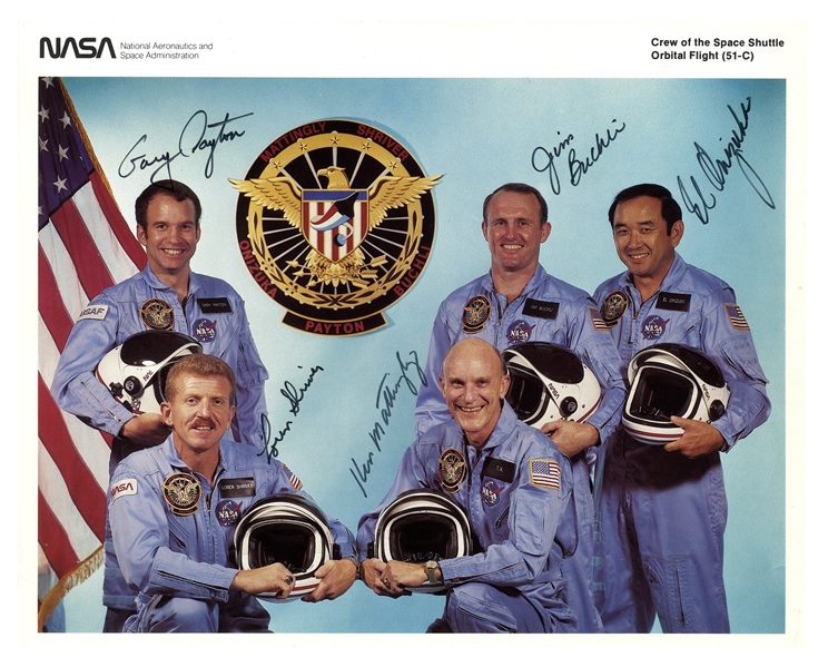Crew-Signed Photo of the Space Shuttle 51-C with El Onizuka